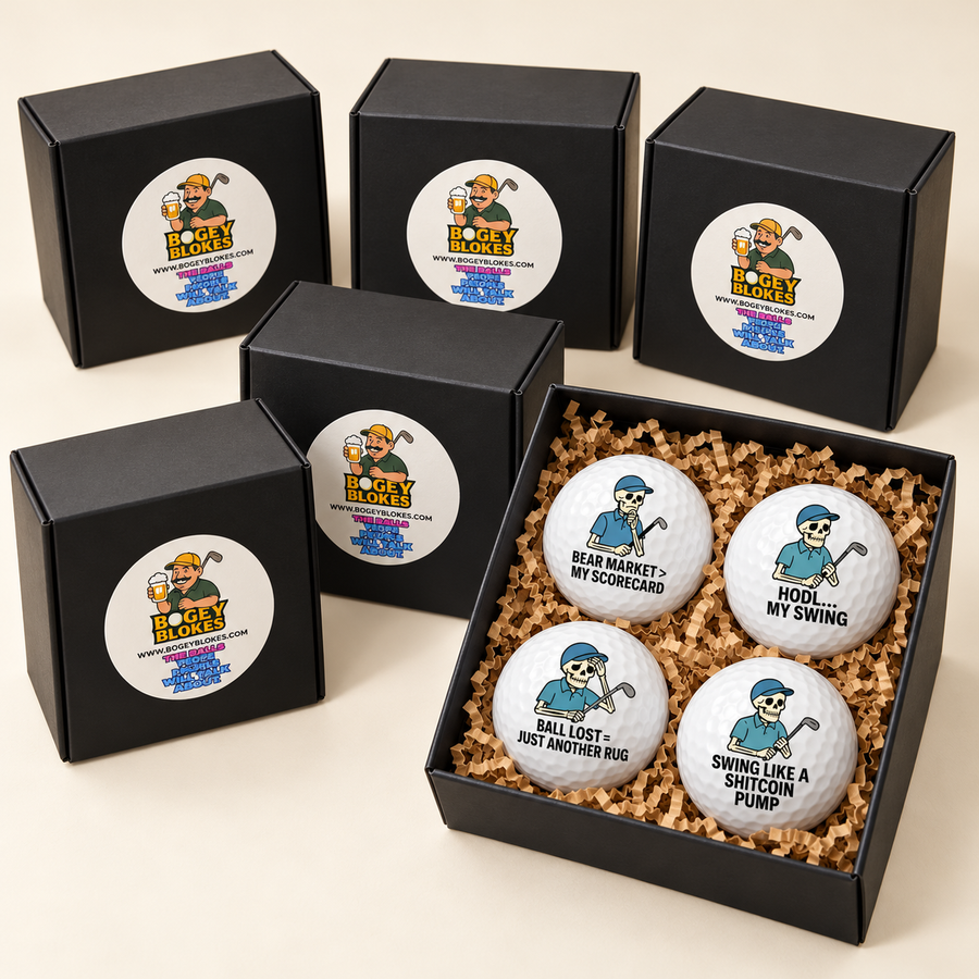 Five Bogey Blokes gift boxes plus the Crypto Swingers gift set included free.