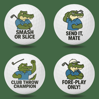 Fairway Crocs funny crocodile golf balls, part of The Full Bag four set gift bundle