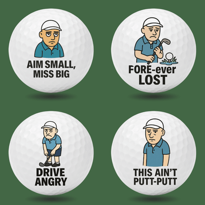 Grumpy Golfers funny golf balls, part of The Full Bag four set gift bundle