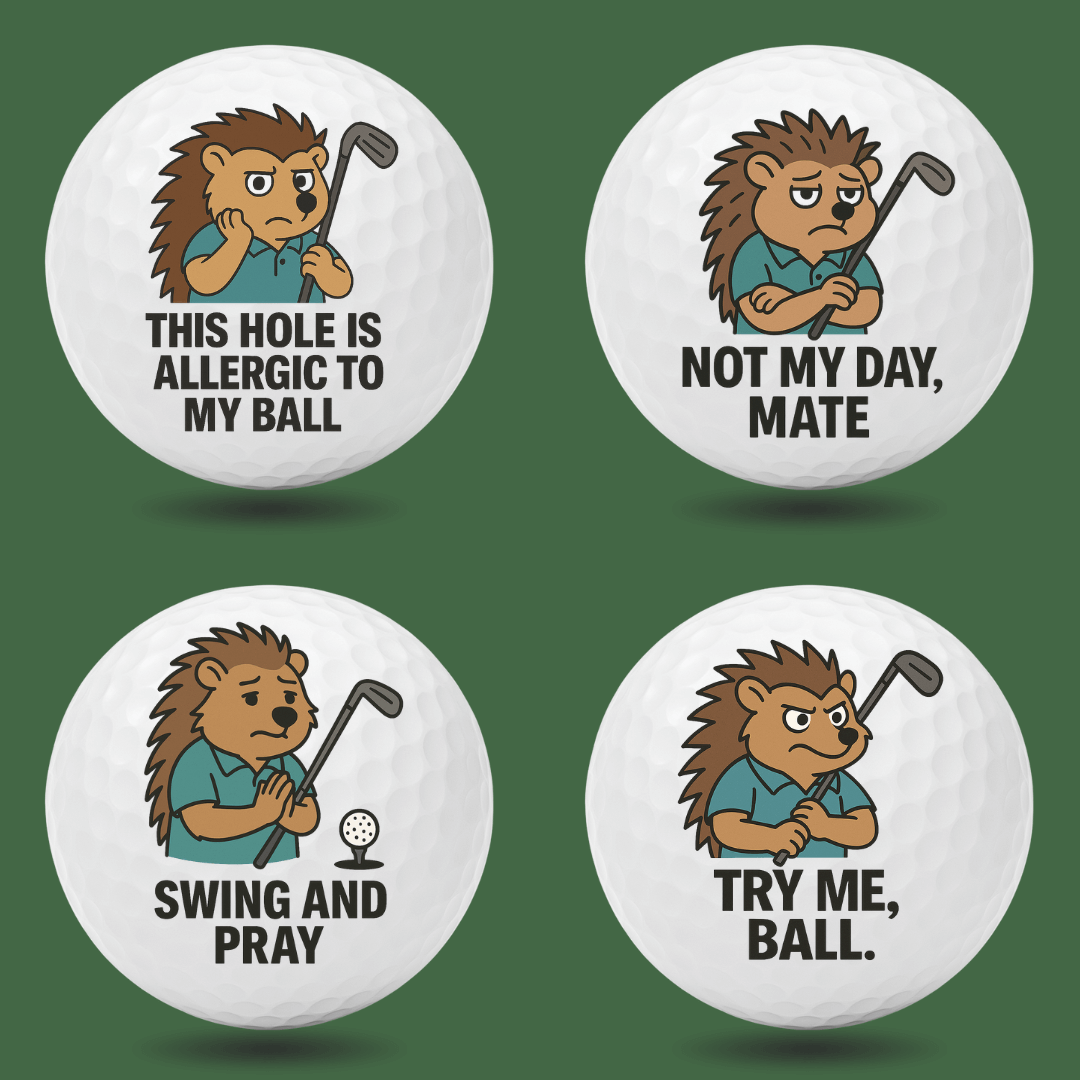 Spiky Hedgehogs funny hedgehog golf balls included in The Super Saver six set gift bundle