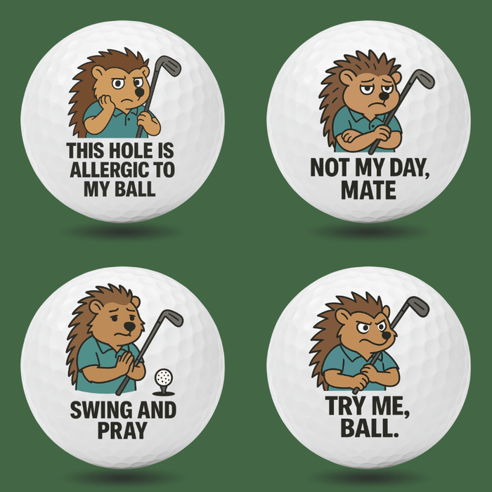 Spiky Hedgehogs funny hedgehog golf balls, part of The Full Bag four set gift bundle