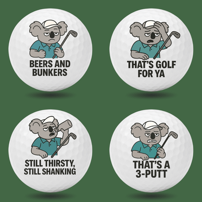 Koala Chaos funny koala golf balls included in The Super Saver six set gift bundle