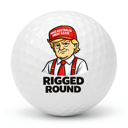 MAGA Mayhem funny golf ball featuring Rigged Round design