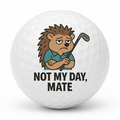 Spiky Swingers Not My Day Mate golf ball with tired hedgehog golfer