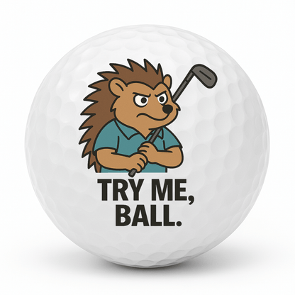 Spiky Swingers Try Me Ball golf ball featuring angry hedgehog golfer